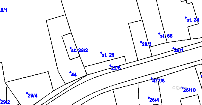 Parcela st. 25 v KÚ Bašnice, Katastrální mapa