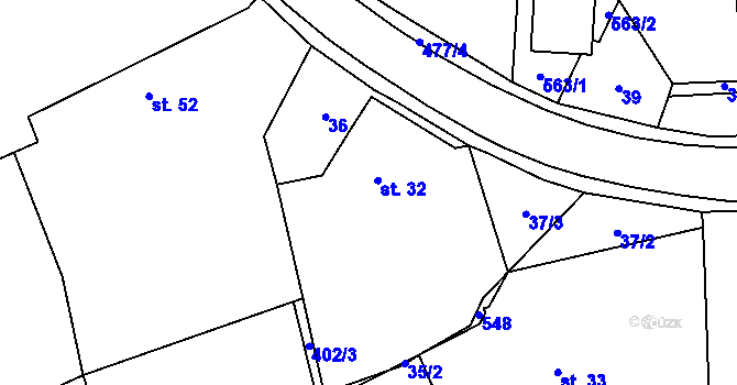 Parcela st. 32 v KÚ Bašnice, Katastrální mapa