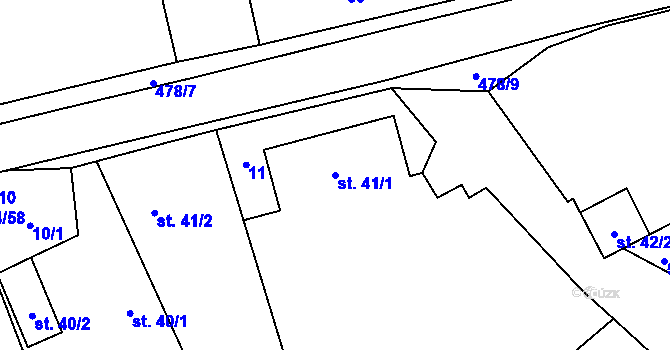 Parcela st. 41/1 v KÚ Bašnice, Katastrální mapa