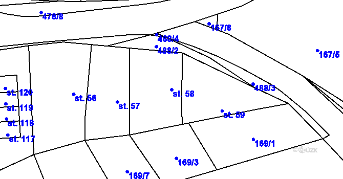 Parcela st. 58 v KÚ Bašnice, Katastrální mapa