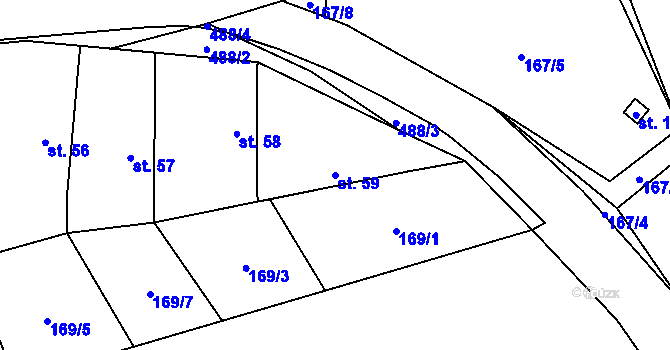 Parcela st. 59 v KÚ Bašnice, Katastrální mapa