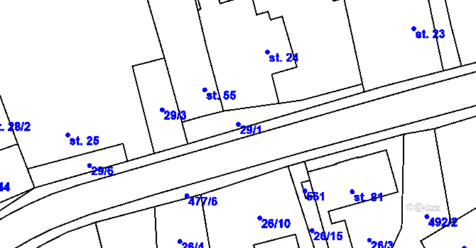 Parcela st. 29/1 v KÚ Bašnice, Katastrální mapa