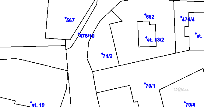 Parcela st. 71/2 v KÚ Bašnice, Katastrální mapa