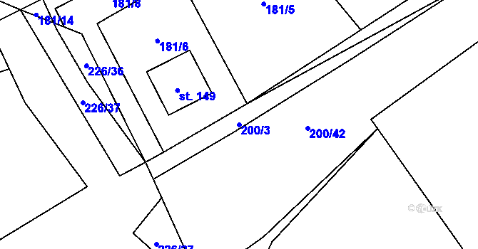 Parcela st. 200/3 v KÚ Bašnice, Katastrální mapa
