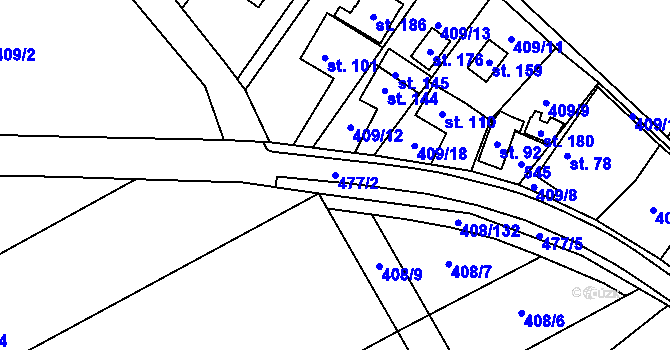 Parcela st. 477/2 v KÚ Bašnice, Katastrální mapa