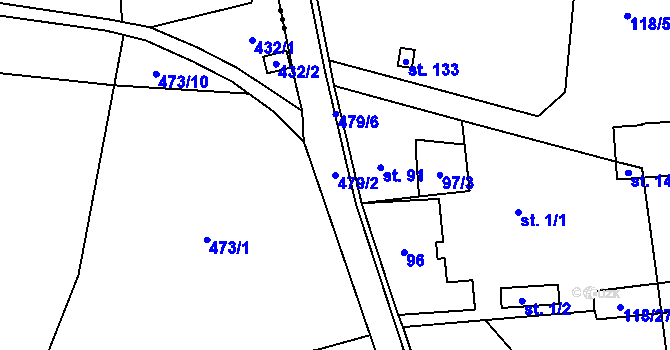 Parcela st. 479/2 v KÚ Bašnice, Katastrální mapa