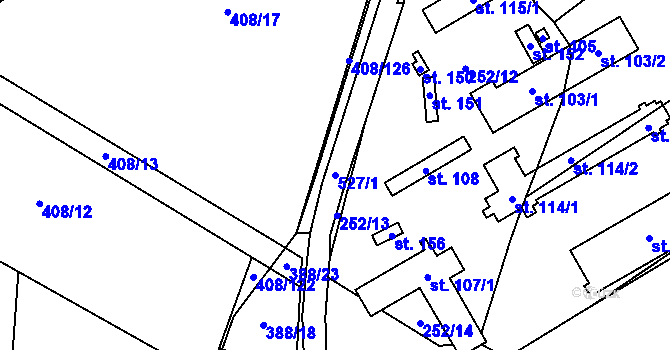 Parcela st. 527/1 v KÚ Bašnice, Katastrální mapa