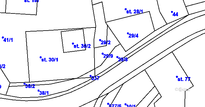 Parcela st. 29/9 v KÚ Bašnice, Katastrální mapa