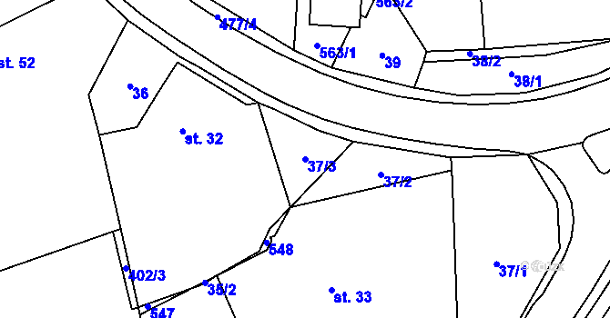Parcela st. 37/3 v KÚ Bašnice, Katastrální mapa