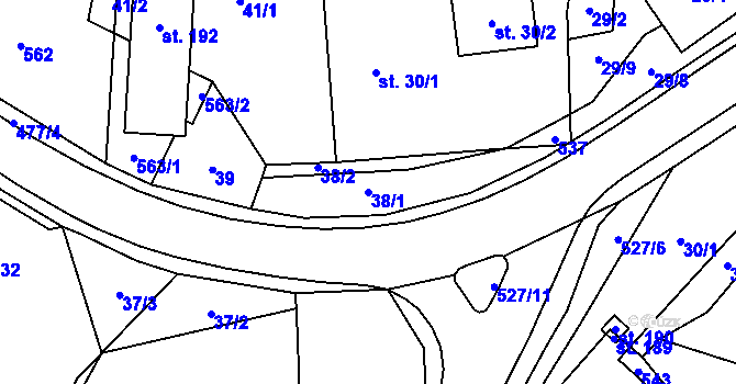 Parcela st. 38/1 v KÚ Bašnice, Katastrální mapa
