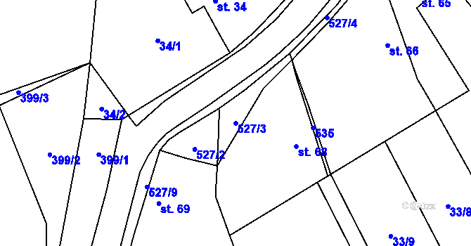Parcela st. 527/3 v KÚ Bašnice, Katastrální mapa