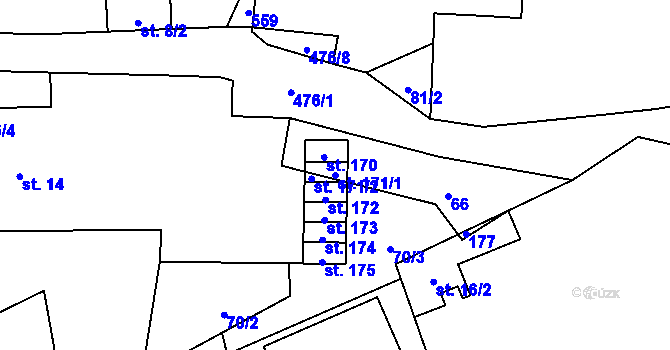 Parcela st. 171/1 v KÚ Bašnice, Katastrální mapa