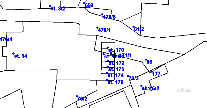 Parcela st. 171/2 v KÚ Bašnice, Katastrální mapa