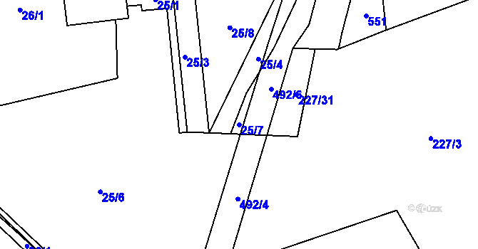 Parcela st. 25/7 v KÚ Bašnice, Katastrální mapa