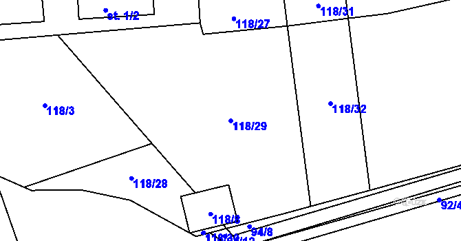 Parcela st. 118/29 v KÚ Bašnice, Katastrální mapa