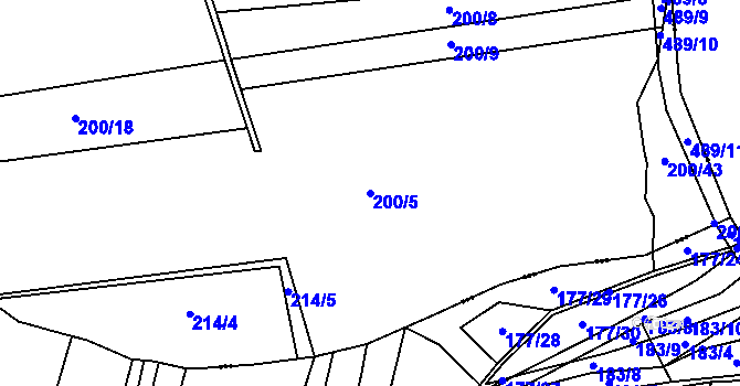 Parcela st. 200/5 v KÚ Bašnice, Katastrální mapa