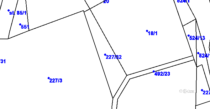 Parcela st. 227/32 v KÚ Bašnice, Katastrální mapa