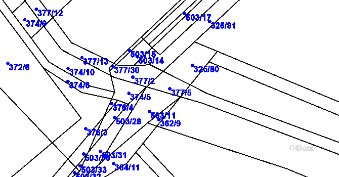 Parcela st. 377/5 v KÚ Bašnice, Katastrální mapa