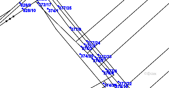 Parcela st. 377/8 v KÚ Bašnice, Katastrální mapa