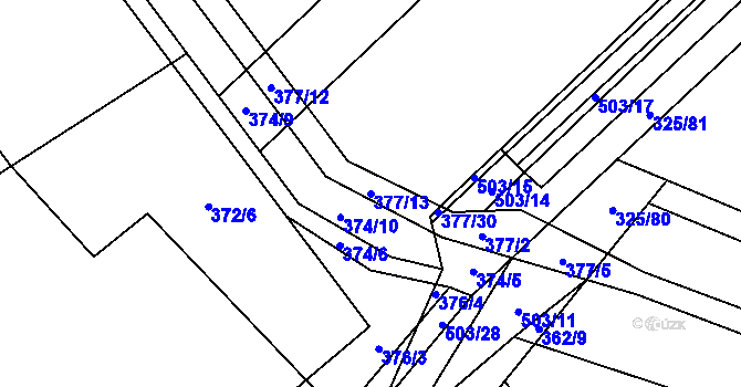 Parcela st. 377/13 v KÚ Bašnice, Katastrální mapa