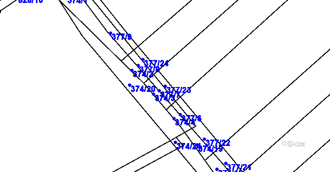 Parcela st. 377/23 v KÚ Bašnice, Katastrální mapa