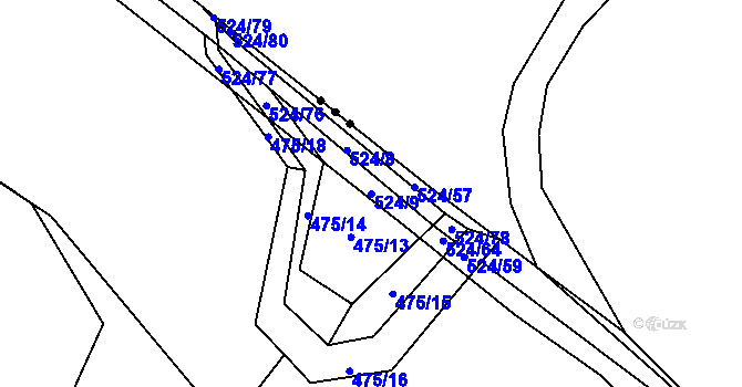 Parcela st. 524/9 v KÚ Bašnice, Katastrální mapa