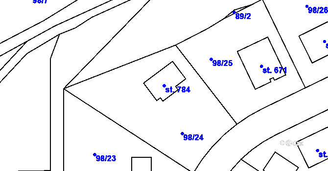 Parcela st. 784 v KÚ Bašť, Katastrální mapa
