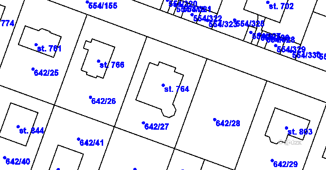 Parcela st. 764 v KÚ Bašť, Katastrální mapa