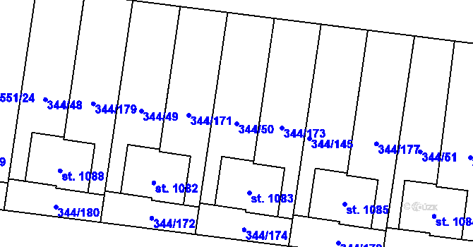 Parcela st. 344/50 v KÚ Bašť, Katastrální mapa