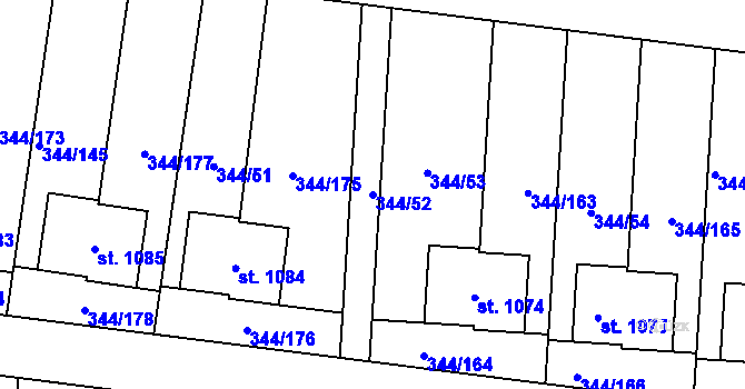 Parcela st. 344/52 v KÚ Bašť, Katastrální mapa