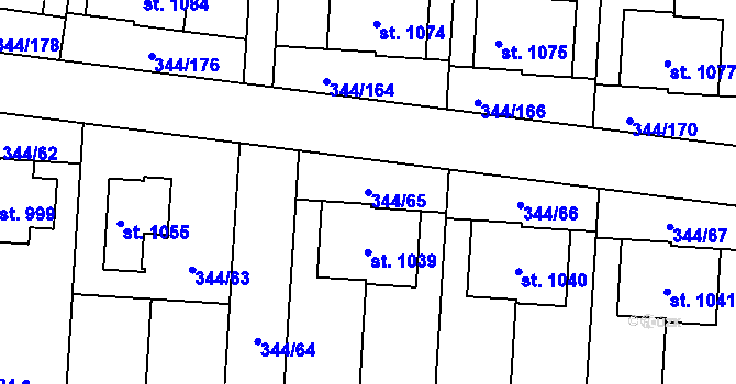 Parcela st. 344/65 v KÚ Bašť, Katastrální mapa