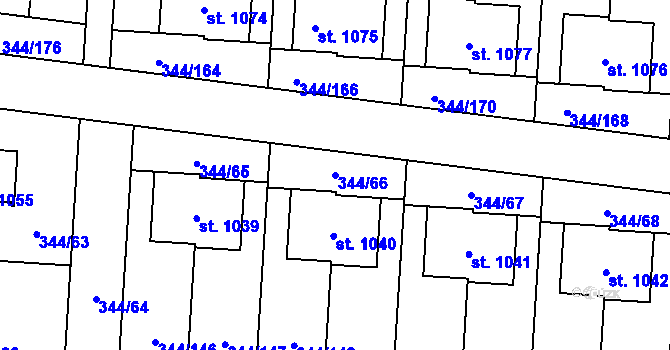 Parcela st. 344/66 v KÚ Bašť, Katastrální mapa