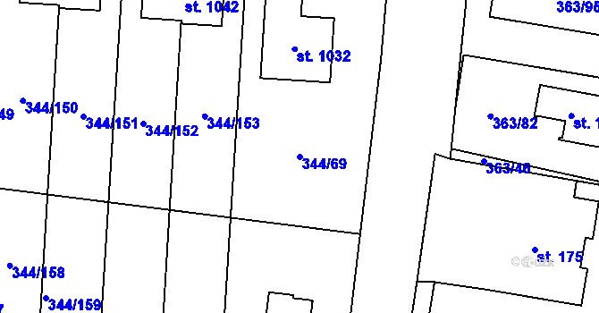 Parcela st. 344/69 v KÚ Bašť, Katastrální mapa