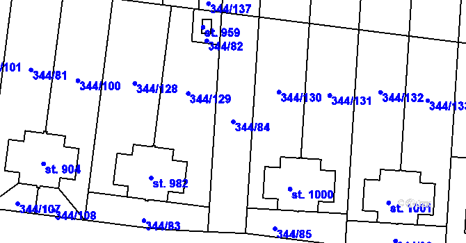 Parcela st. 344/84 v KÚ Bašť, Katastrální mapa