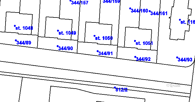 Parcela st. 344/91 v KÚ Bašť, Katastrální mapa