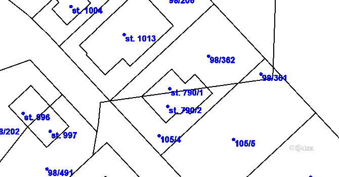 Parcela st. 790/1 v KÚ Bašť, Katastrální mapa