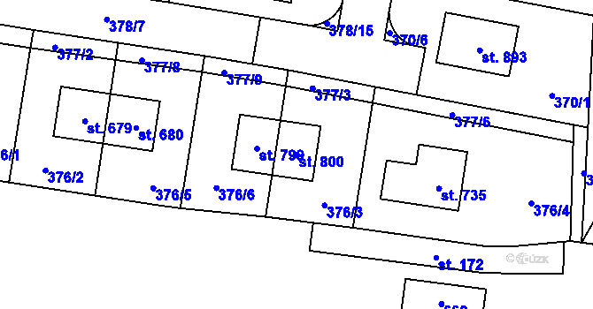 Parcela st. 800 v KÚ Bašť, Katastrální mapa