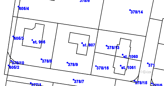 Parcela st. 807 v KÚ Bašť, Katastrální mapa