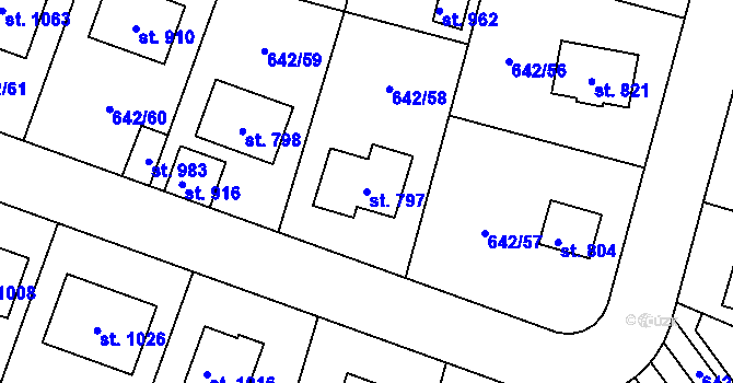Parcela st. 797 v KÚ Bašť, Katastrální mapa