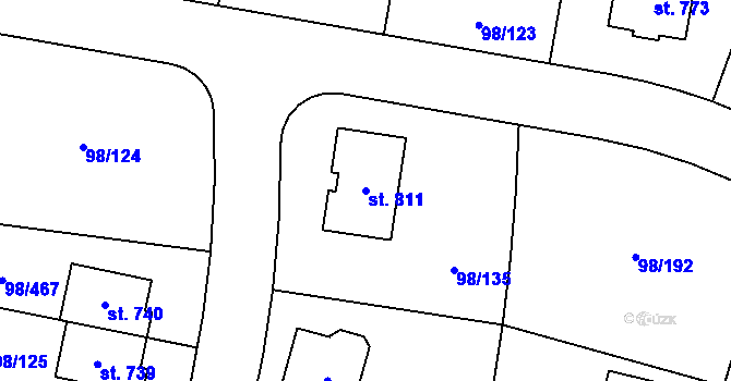 Parcela st. 811 v KÚ Bašť, Katastrální mapa