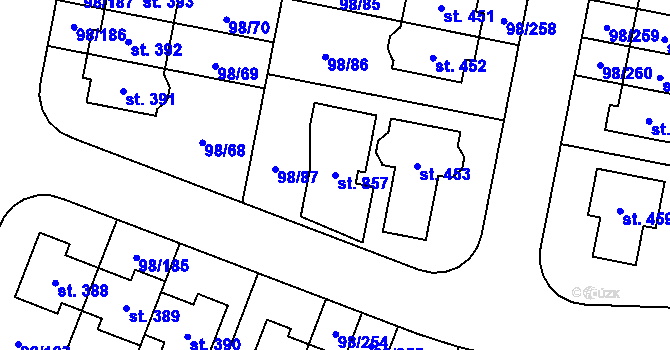 Parcela st. 857 v KÚ Bašť, Katastrální mapa