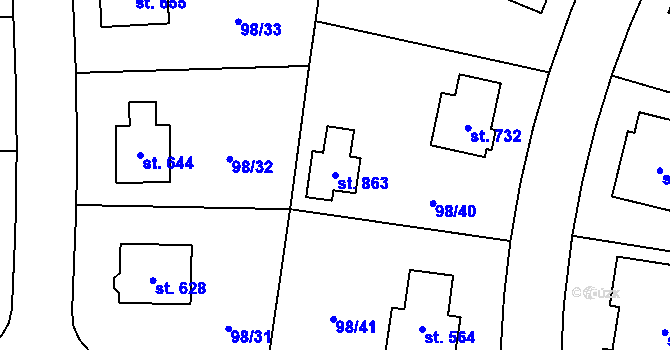 Parcela st. 863 v KÚ Bašť, Katastrální mapa