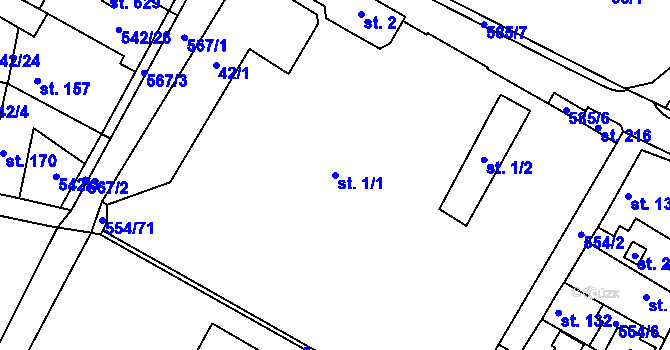 Parcela st. 1/1 v KÚ Bašť, Katastrální mapa