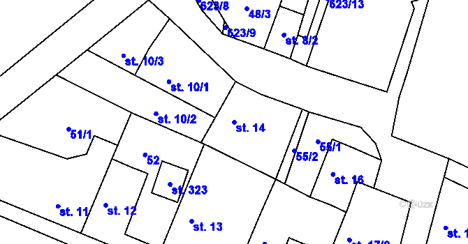 Parcela st. 14 v KÚ Bašť, Katastrální mapa