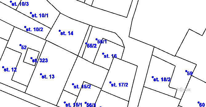 Parcela st. 16 v KÚ Bašť, Katastrální mapa