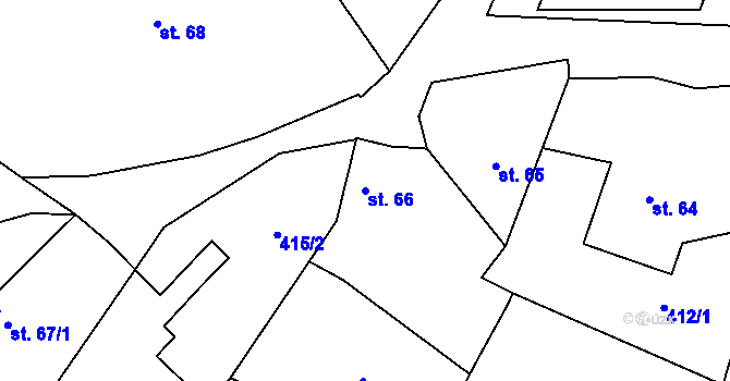 Parcela st. 66 v KÚ Bašť, Katastrální mapa