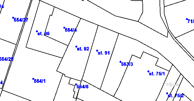 Parcela st. 91 v KÚ Bašť, Katastrální mapa