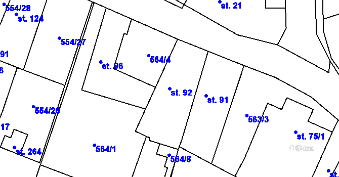 Parcela st. 92 v KÚ Bašť, Katastrální mapa