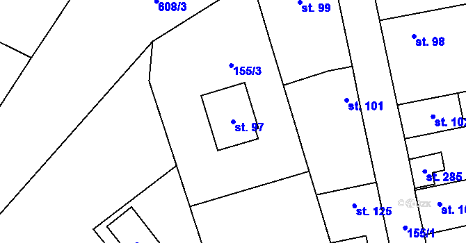 Parcela st. 97 v KÚ Bašť, Katastrální mapa