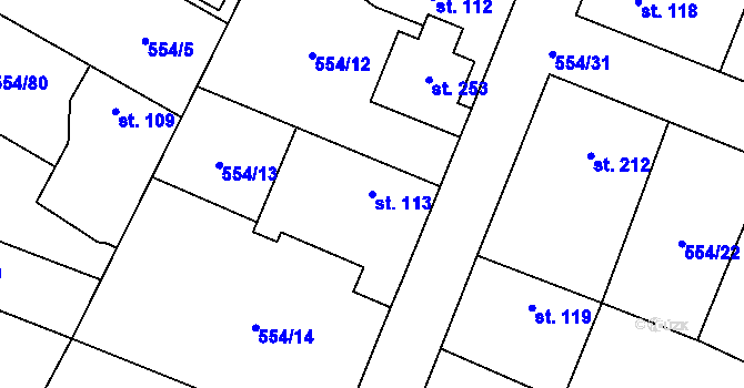Parcela st. 113 v KÚ Bašť, Katastrální mapa